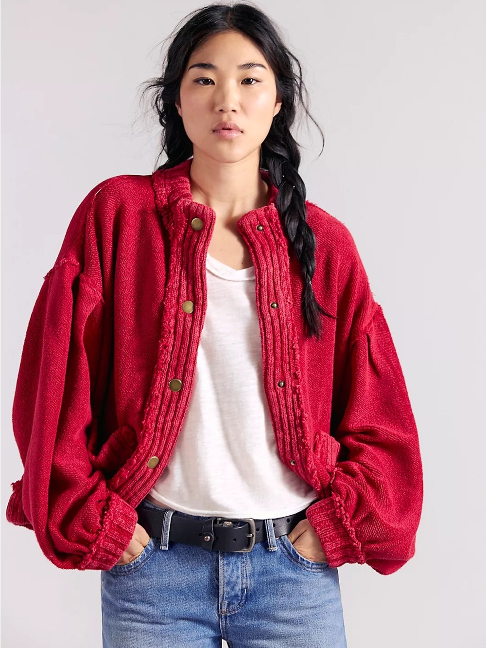 NWOT FREE PEOPLE WE THE FREE Cute In This Cardi | Bright Red MSRP $168 XS CURRNT